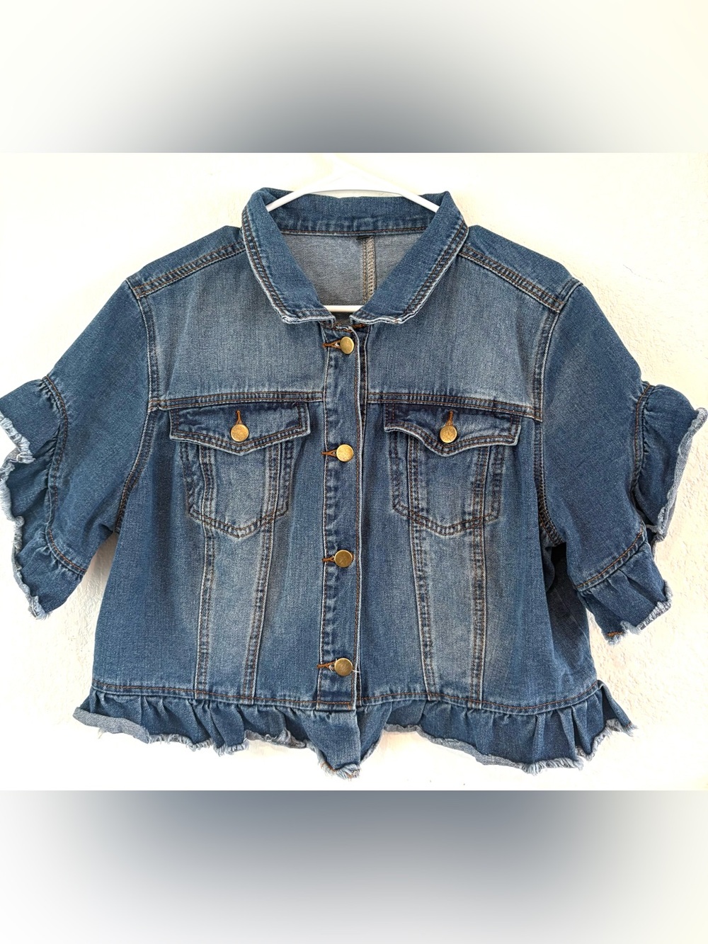Women's Blue Ruffle-Hem Denim Jacket XL